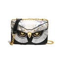 Borsa a tracolla civetta creativa in nero e argento con trama serpente e catena d'oro - Nero-Multicolore