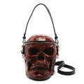 Gothic dark brown skull-shaped handbag in high-gloss finish with crocodile pattern strap - Red