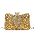 Golden evening clutch bag with rhinestone floral patterns and metal chain strap - Gold