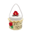 Cake-shaped knitted crossbody bag with pearl strap and red rose embroidery JC-1008 - Rose Embroidery Style (JC-1008) / Yellow