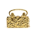 Golden acrylic evening clutch bag with ice crack texture and lion head handle - Gold