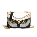 Borsa a tracolla alla moda a forma di gufo con motivo coccodrillo bianco e catena - Nero-Bianco