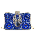 Sparkling royal blue rhinestone evening clutch bag with crystal flower and gold chain - Blue