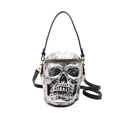 Gothic skull shaped handbag in distressed silver finish with black leather strap - Silver