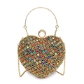 Exquisite heart-shaped evening clutch bag with colorful rhinestones and gold handle - Colorful