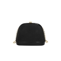 Elegant black shell-shaped evening bag with a gold chain strap and textured finish - Black