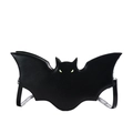 Halloween bat-shaped black PU leather shoulder bag with vibrant green eyes for women - Black