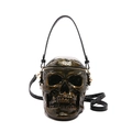 Gothic 3D skull crossbody bag in bronze metallic finish with crocodile pattern strap - Green