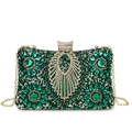 Luxury dark green rhinestone evening clutch bag with gold chain strap for women - Green