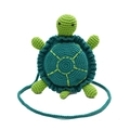 Handmade green knitted turtle crossbody bag with crochet shell and long strap - Green