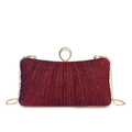 Elegante bordeauxrode glitteravondtas met strass ringgreep en gouden ketting - Rood