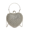 Sparkling silver heart-shaped evening clutch bag with rhinestones and metal handle - Silver