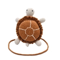 Handmade crochet turtle shoulder bag in brown and off-white knitted cotton - Brown