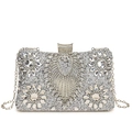 Sparkling silver evening clutch bag with crystal rhinestones and metal chain strap - Silver