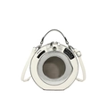 Sac à main rond original style lave-linge blanc avec accents argentés et bandoulière - Blanc