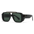 Retro Oversized quadratische Sonnenbrille mit schwarzem Rahmen und goldener Verzierung - Schwarzer Rahmen Grüne Linsen (C6)