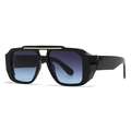 Moderne schwarze Oversize-Sonnenbrille mit blauem Farbverlauf und Gold-Metall-Akzent - Schwarzer Rahmen Blaugraue Linse (C8)