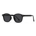 Classic retro round polarized sunglasses with black frames and silver dot accents - C1 Bright Black Frame Grey Lens