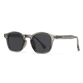 Gafas de sol polarizadas redondas vintage con montura gris y detalles de remaches - Montura gris transparente Lente gris negro