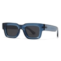 Classic rectangle polarized sunglasses with thick dark blue transparent frames for unisex - C5 Blue Transparent Frame Grey Lens