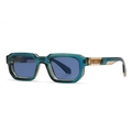 Lunettes de soleil rétro vert translucide avec verres bleus et charnières dorées - Monture Bleue / Verres Bleus