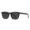 Classic black square polarized sunglasses with dark grey lenses and silver rivets - C6 Bright Black Black Gray
