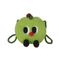 Cute green knitted apple-shaped crochet mini crossbody bag with cartoon face and leaf - Green