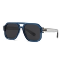 Deep blue transparent square sunglasses with polarized lenses and metal hinge details - Blue Frame Grey Lens