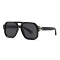 Modern black polygon aviator sunglasses with double bridge and silver metal detail on frame - Bright Black Grey