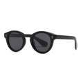 Classic round polarized sunglasses with black frame and silver rivets in 45-degree view - Bright Black