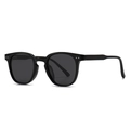 Classic black round frame polarized sunglasses with silver decorative metal dots - Bright Black Grey