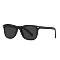 Classic black square polarized sunglasses with silver metal trim and dark grey lenses - Bright Black Grey