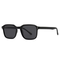 Classic polarized square frame sunglasses with black glossy finish and metallic rivets - C1 Bright Black Frame Grey Lens