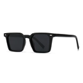 Classic black square frame polarized sunglasses with silver metal accents on the side - Glossy Black Frame Grey Lens