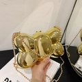 Gouden avondtas in strikvorm met metallic spiegeleffect en kralenketting voor dames - Stijl 2 Goud