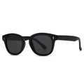 Classic black round frame polarized sunglasses with grey lenses and silver stud accents - Bright Black Grey