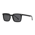 Modern retro square polarized sunglasses with black frames and silver rivet accents - Bright Black Grey