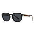 Black geometric sunglasses with tortoiseshell temples and gold hinge details on white background - C1 Black Grey Frame Tortoise Temple