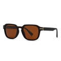 Modern unisex polygon polarized sunglasses with dark frame and brown lenses shown at 45-degree angle - Tea Frame Tea Lens