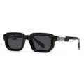 Retro small square frame sunglasses in black finish with grey lenses and silver metal trim - Black Frame Black Grey Lens