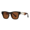 Polarized sunglasses with dark green polygon frame and amber lenses at a 45-degree angle - Tea Frame Tea Lens