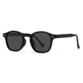 Retro round matte black polarized sunglasses with silver triple rivet accents - Matte Black Frame Black Grey Lens