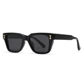 Polished black polygon sunglasses with dark gray lenses and gold rivet accents - Bright Black