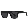 Classic polarized square sunglasses with black frame and silver diamond rivets - Bright Black Grey