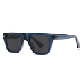 Classic square polarized sunglasses with dark blue translucent frame and rivet accents - Blue Frame Grey Lens