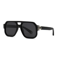 Polygonal sunglasses in black frame with silver metal accents and polarized lenses - Sand Black / Black Grey