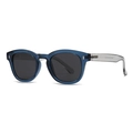 Polarized round sunglasses with transparent blue frames and dark grey lenses for unisex wear - Blue Frame Grey Lens