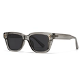Polished translucent grey square sunglasses with dark lenses and gold metal accents - Transparent Gray