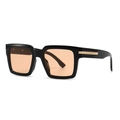 Square fashion sunglasses with black frames, orange lenses and gold temple accents - Black Frame Champagne Lens
