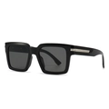 Classic black square frame sunglasses with silver metal temples for men and women - Black Frame Black Grey Lens